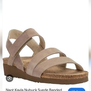 Naot Taupe Nubuck Strappy Wedge Sandals